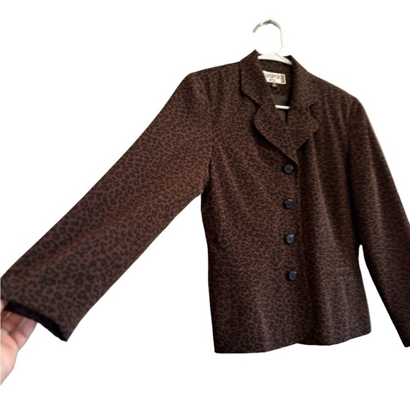 Vintage Kasper ASL Animal Print Business Blazer Jacket, Brown & Black, Size: 6 - Picture 1 of 15